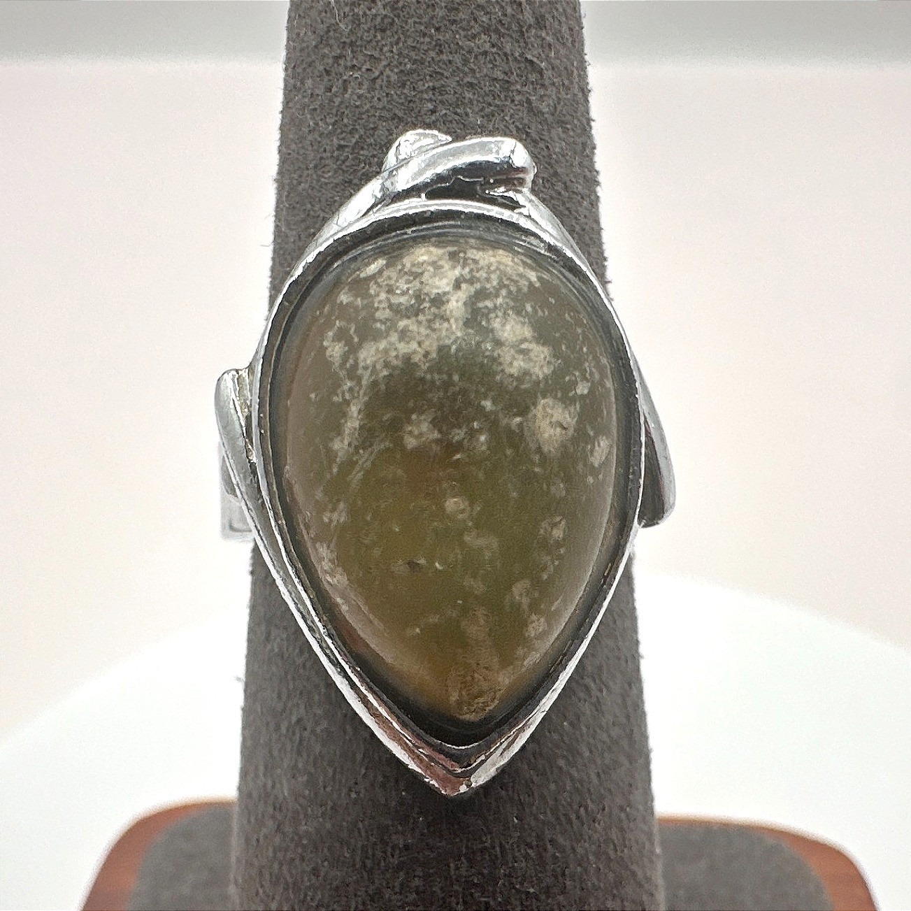 Vintage Silver Tone Teardrop Stone Ring Statement Bold Retro Boho 90s Oversized